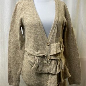 Anthropologie Moth Beige Ruffle Wool Cardigan Sweater L